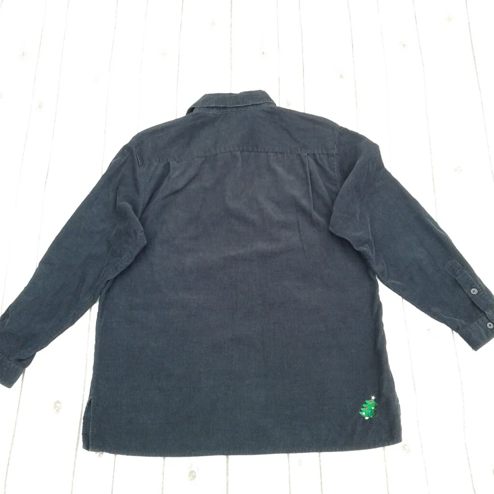 Corduroy button up shirt Christmas trees + sequins - Picture 5 of 8